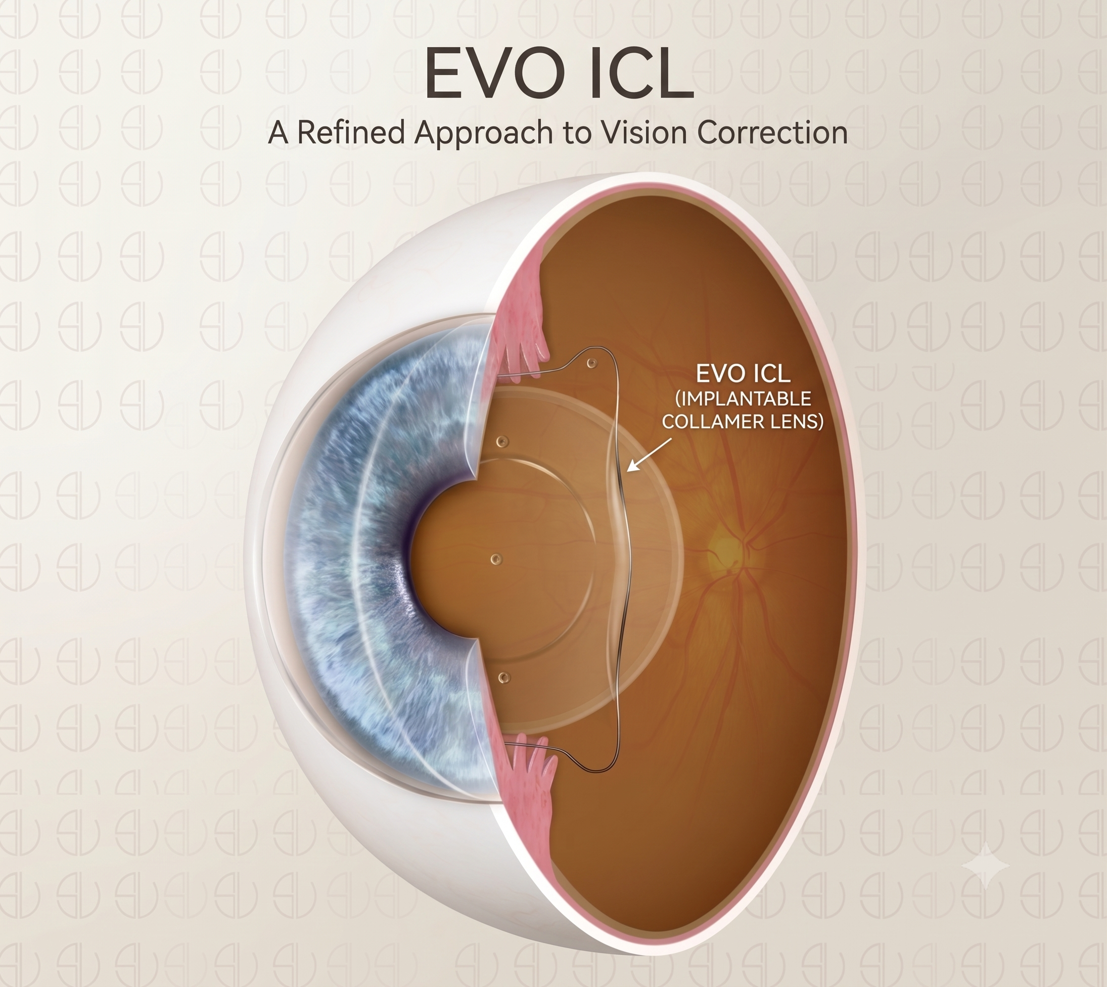EVO ICL implantable collamer lens diagram showing placement inside the eye — Schorr Vision Las Vegas